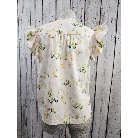 DMS Women's 4 Rebecca Taylor Cotton Ruffle Sleeve Button Down Floral Blouse Top - Picture 5 of 9